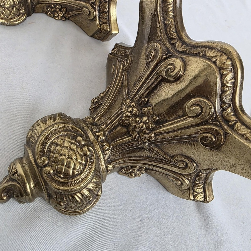 Pair of 2 Vintage Ornate Gilded Brass Wall Sconce Shelves MCM Hollywood Regency - Picture 10 of 14